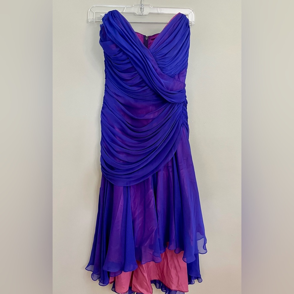 Vintage Lillie Rubin Ruched Purple Strapless Cocktail  Dress Size 4